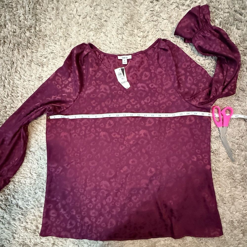 Bar III Women’s Deep Burgundy/Purple Animal Print Long Sleeve Blouse XL - Picture 3 of 6